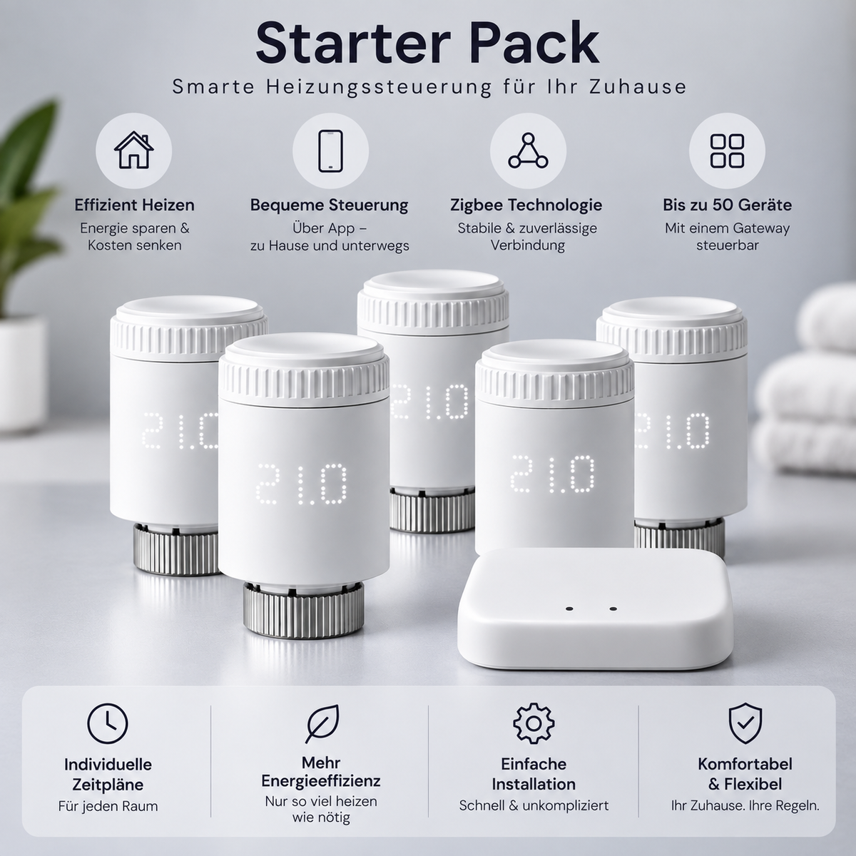Smartes Heizkörperthermostat Starter Set – inkl. Zigbee Gateway