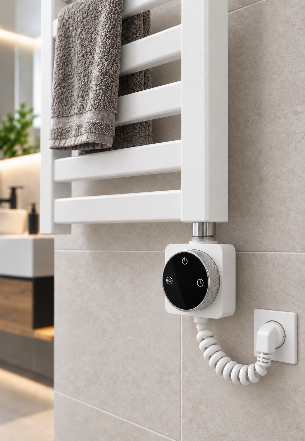 Elektrischer Heizstab für Badheizkörper mit Thermostat & Timer – 600W / 1000W – Weiß & Anthrazit