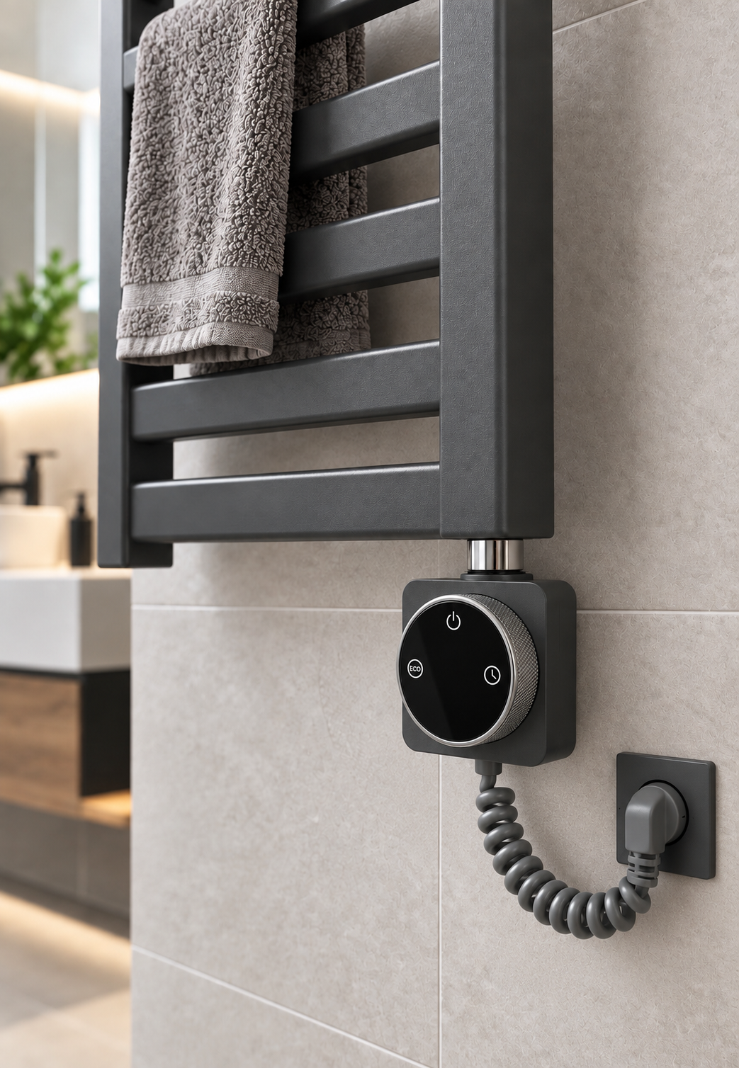 Elektrischer Heizstab für Badheizkörper mit Thermostat & Timer – 600W / 1000W – Weiß & Anthrazit