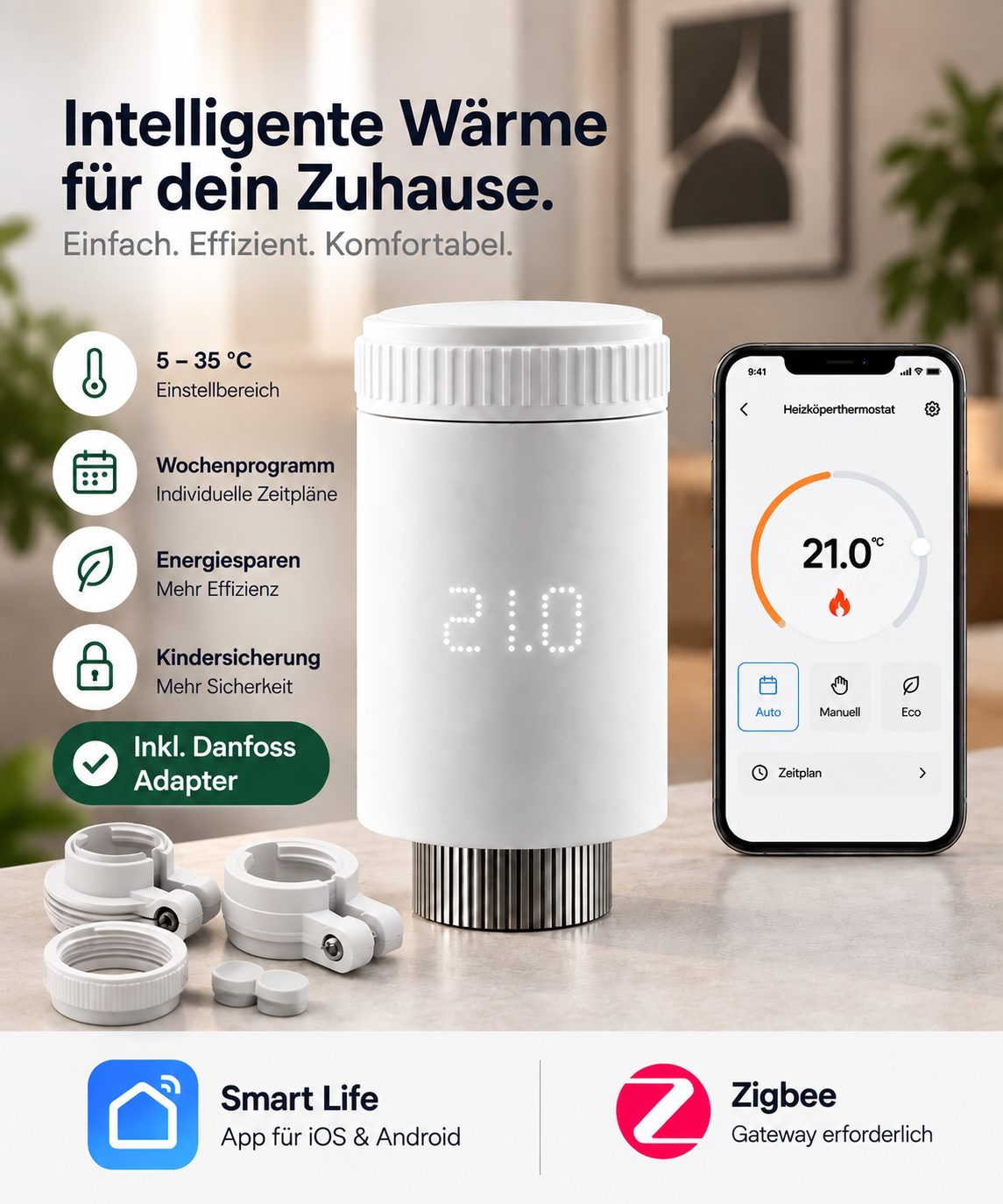 Smartes Heizkörperthermostat Starter Set – inkl. Zigbee Gateway